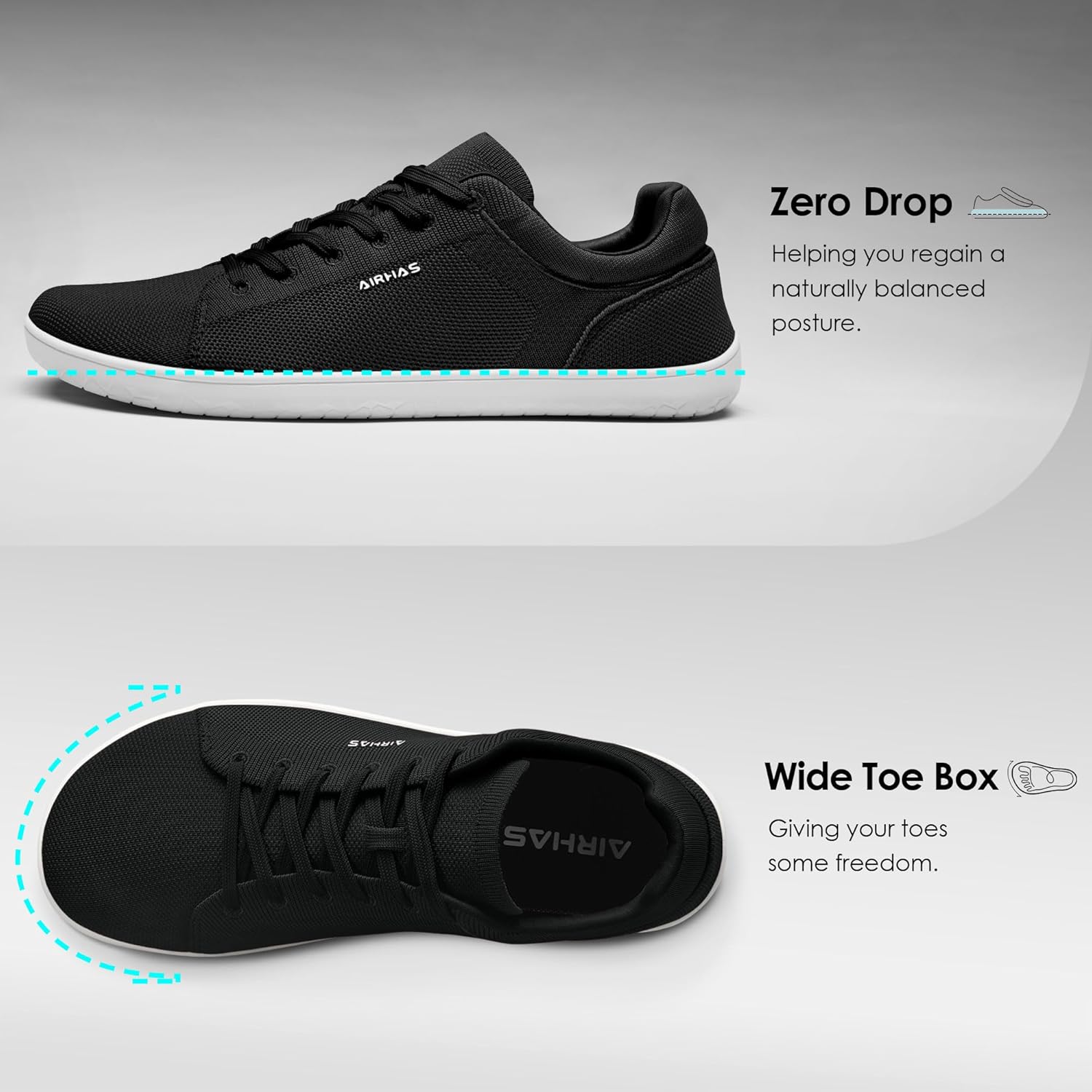 Mens Barefoot Wide Toe Box Shoes Lightweight Walking Shoes Flexible Zero Drop Sneakers for Men Summer Minimalist Casual Shoes(Black/White,10.5) - Image 3