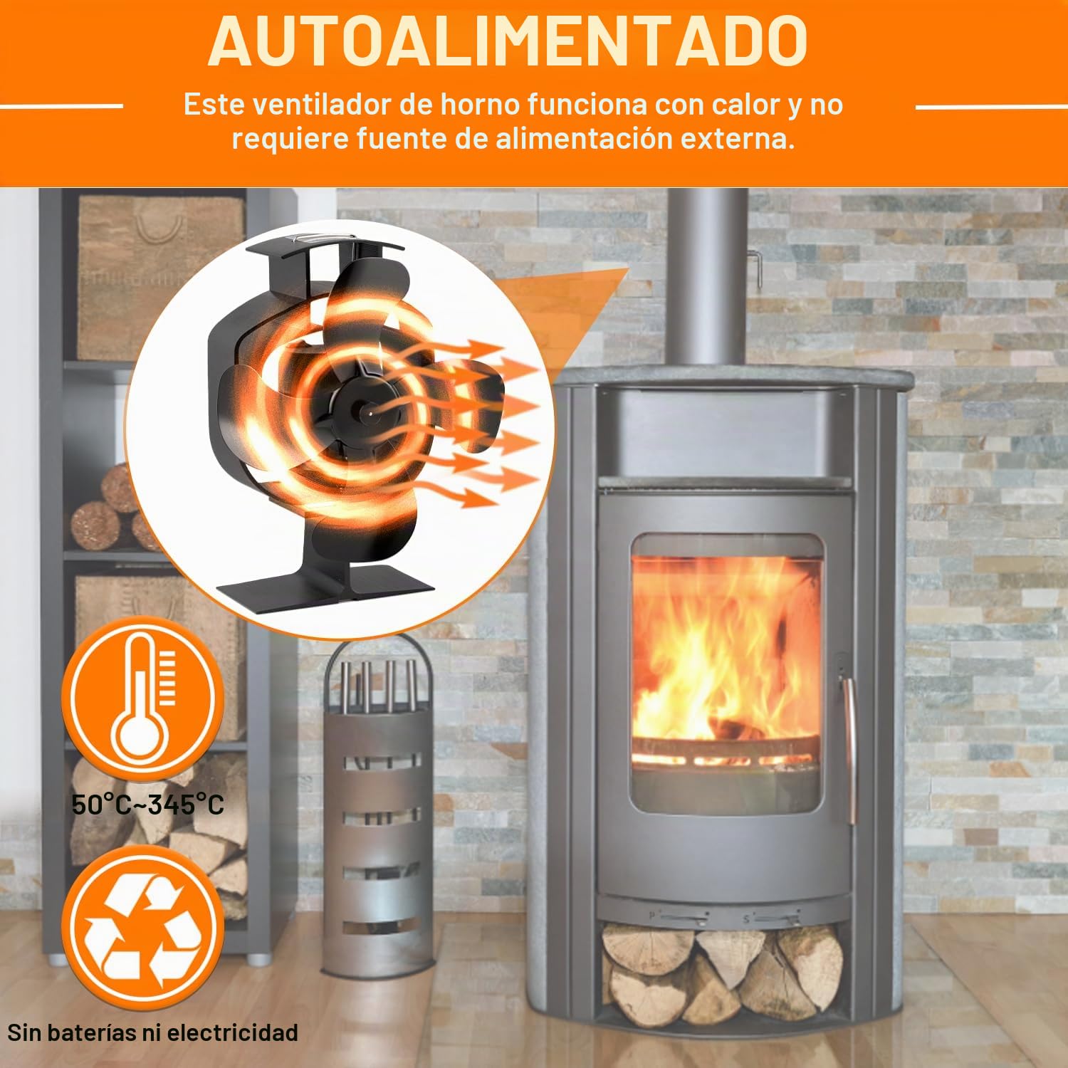 Ventilador de Chimenea, Ventilador de chimenea oscilante, 4 PáGinas Ventilador Para Estufa de Leña, Ventilador de estufa de lena silencioso, Ventilador no Eléctrico para Chimenea