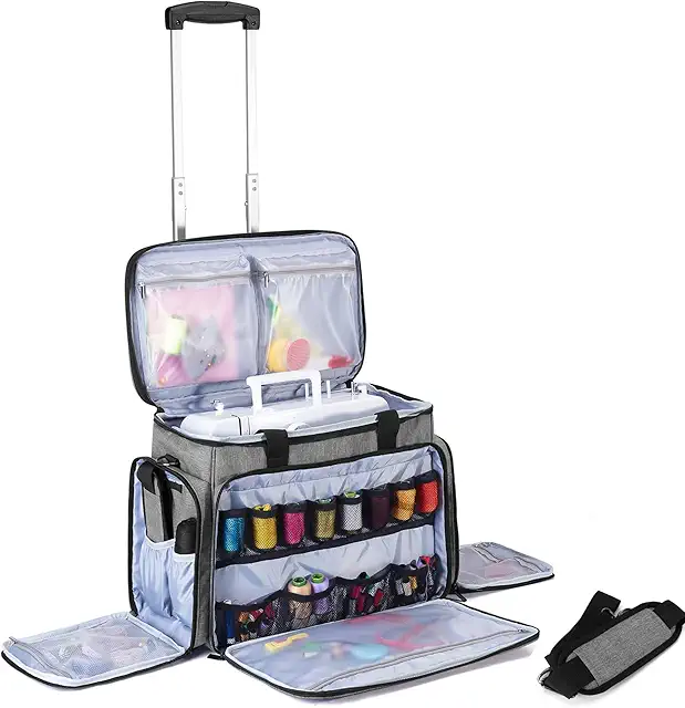 Luxja Rolling Sewing Machine Case with Detachable Dolly - Grey