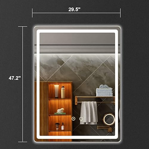 Miniatura 2 de FEBOD Espejo de pared para baño espejo rectangular con luces LED espejo de pared grande de vidrio templado espejos de pared decorativos