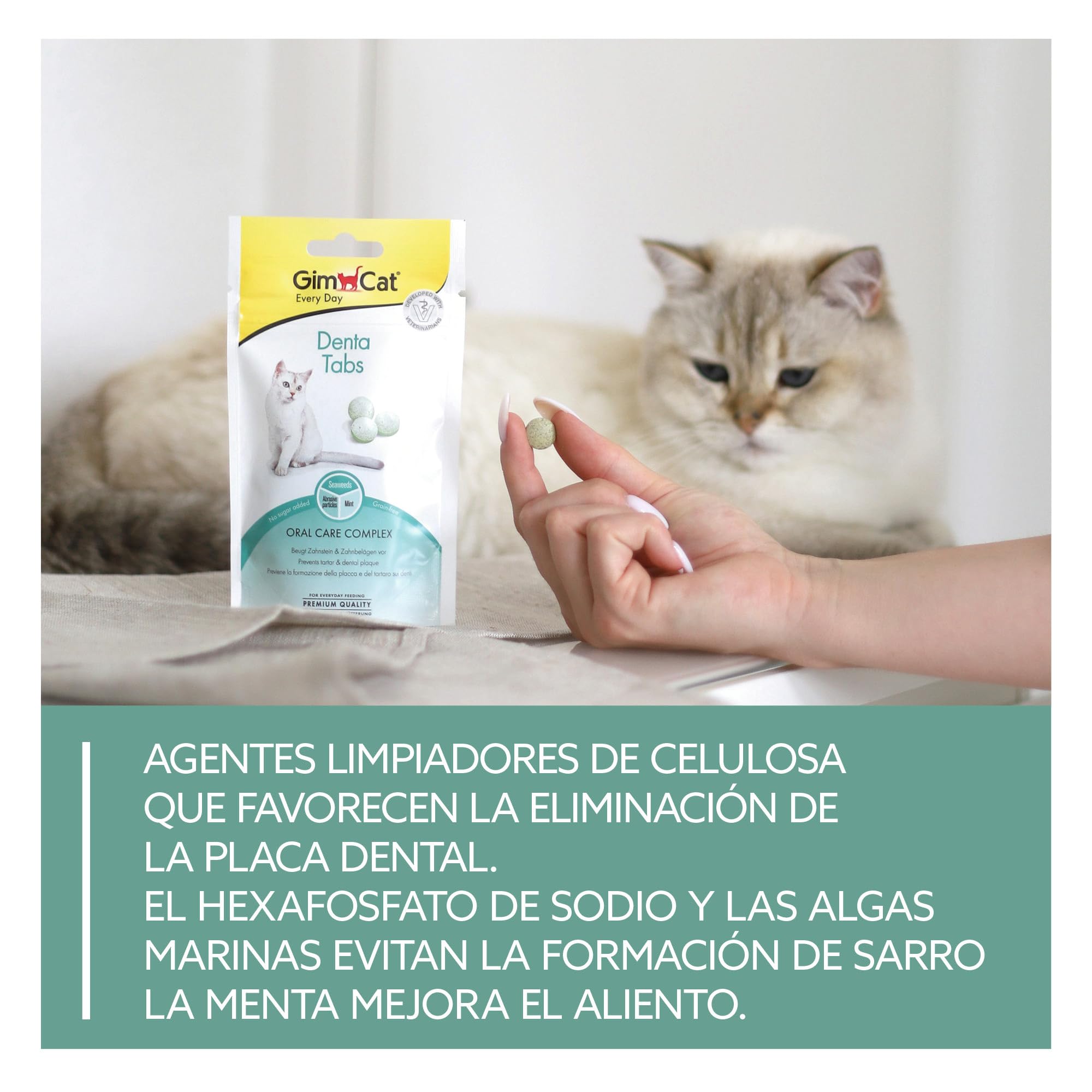GimCat Denta comprimidos - Snack para gatos funcional que favorece el cuidado bucodental - Pack de 8 (8 x 40 g)