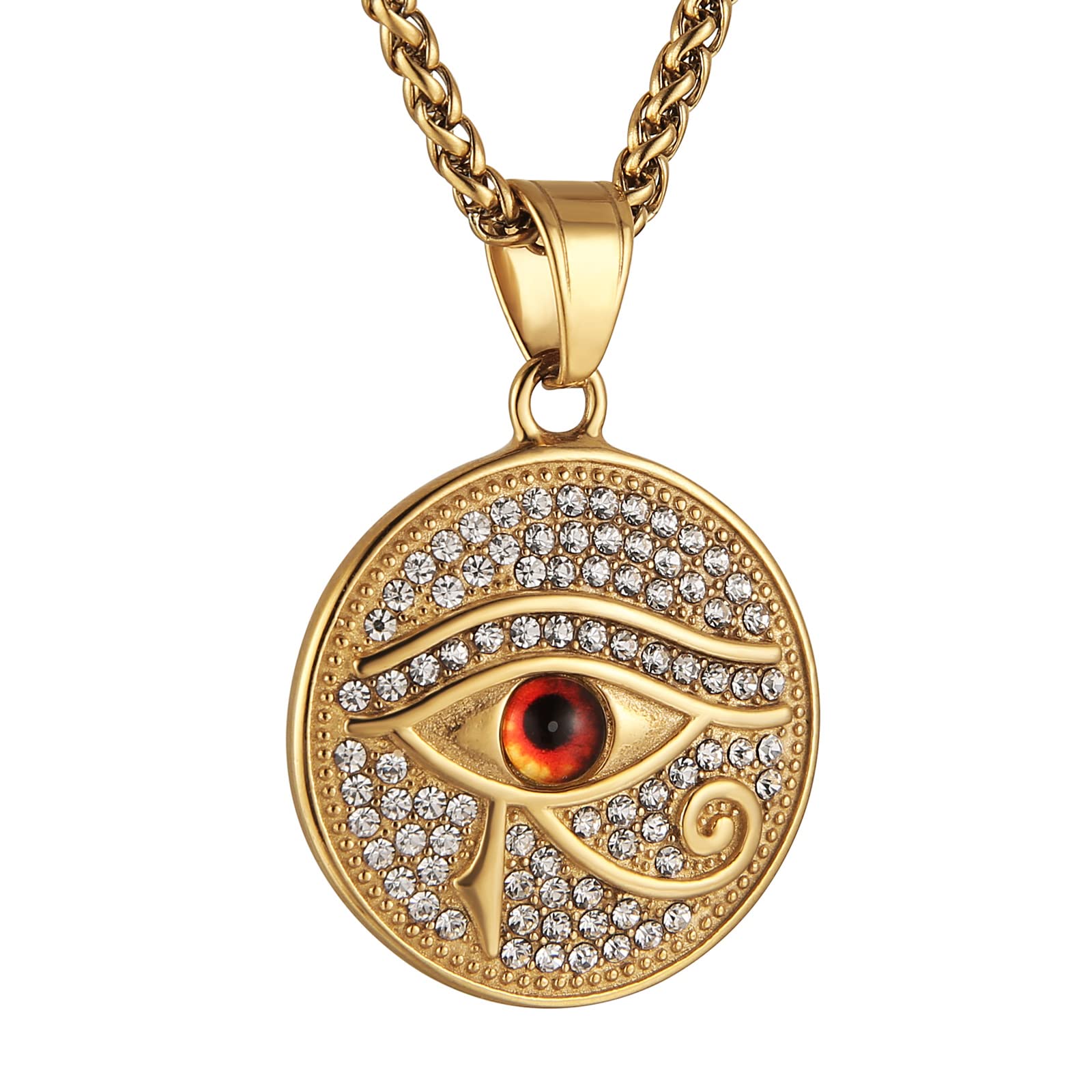 HZMAN 18k Gold Plated Eye of Horus Necklace Eye of Ra Egypt Protection Dog Tag Pendant Stainless Steel Necklace Jewelry Gift