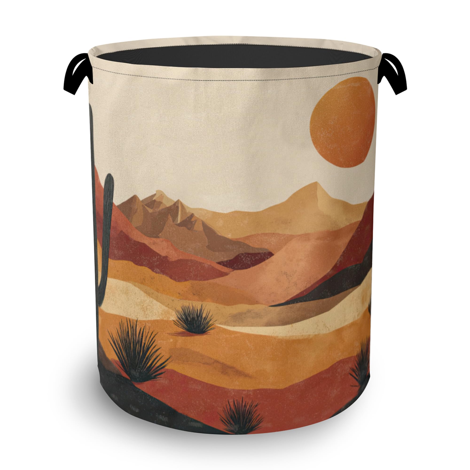 Mountains Sun Laundry Basket,Cactus Desert Oxford Cloth Laundry Hamper with Handle Foldable Portable Clothes Storage Basket for Bathroom Bedroom Dorm Room 16" x 20.8"