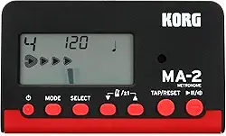 Korg Metrônomo digital MA-2 para instrumentos orquestrais com tela grande e 400 horas de vida útil da bateria - preto/vermelho