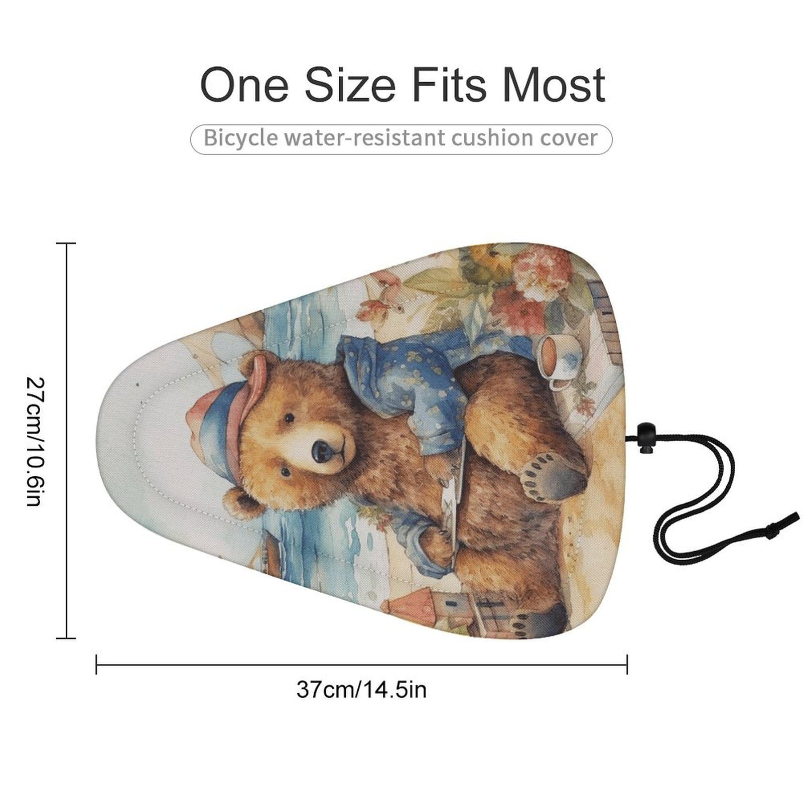 A Bear on The Beach Bike Seat Cover for Men Women, Waterproof & Dustproof Bike Seat Cushion with Drawstring, Adjustable Bicycle Saddle Cover for Or Rain & Sun Protection
