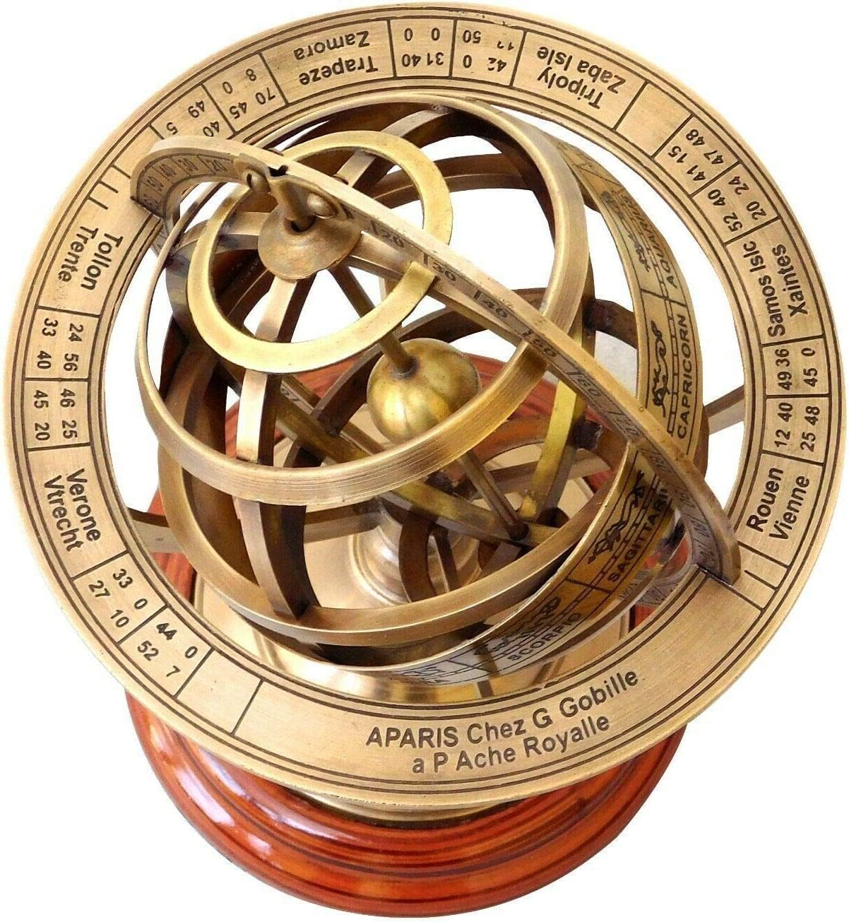 FYNJREX Vintage Brass Engraved Brass Tabletop Armillary Nautical Sphere Globe Item
