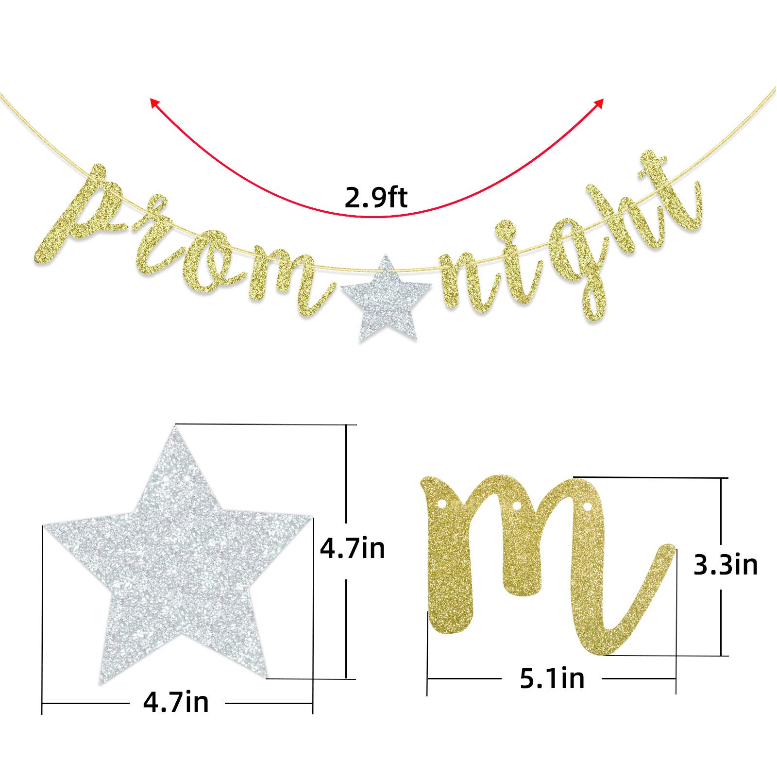 Prom Night Banner - Gold Glitter Letter Banner For Prom, Graduation, Birthday Parties (Pre-Strung) - View #4