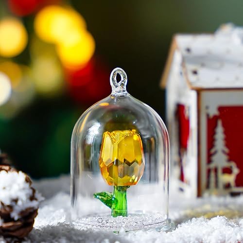 Miniatura 8 de H&D HYALINE & DORA Figura de cristal de rosa de cristal, decoración colgante de cristal, flor en cúpula de cristal, rosa, regalos para ella