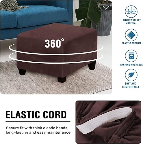 Miniatura 3 de ADPON Fundas otomanas cuadradas de terciopelo para otomanas, fundas protectoras para reposapiés cuadrados, fundas protectoras para taburetes de