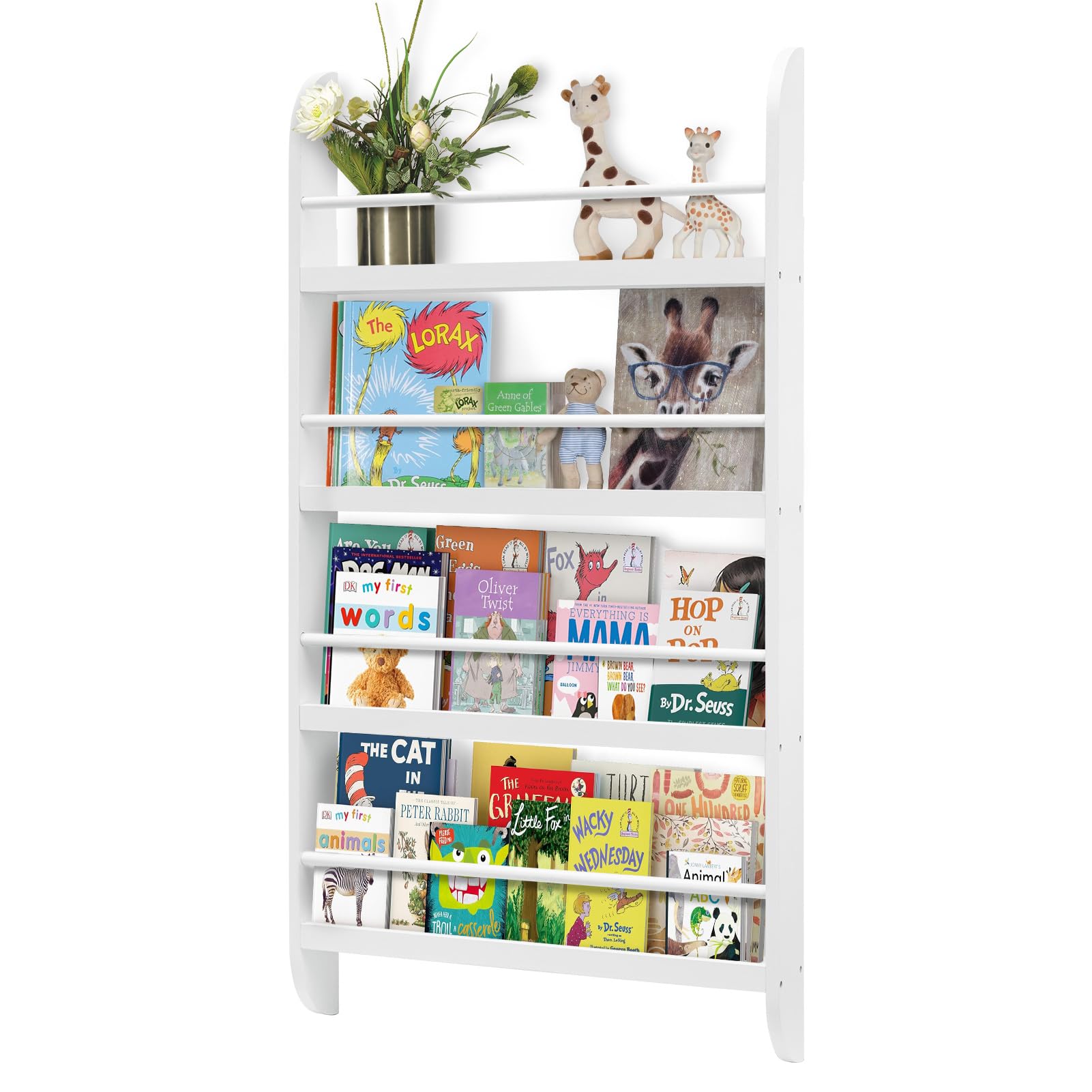 Holdfiturn Kids Bookshelf Kids Bookcase 4-Tier Book Shelf Display Rack 10 CM Depth Wooden Childrens Bookcase Suitable for Children's Bedroom Nursery Playroom White 116.5x60x 10CM