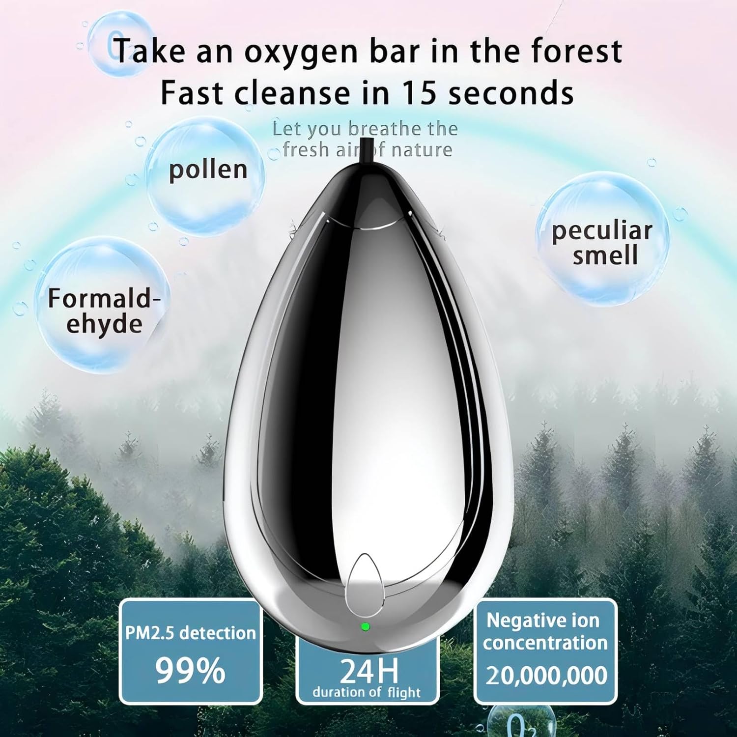 Portable Air Purifier, Rechargeable Personal Air Purifier Necklace, Portable Mini Air Ionizer Eliminates Pollen, Smoke, Dust for Outdoor Travel (Black)