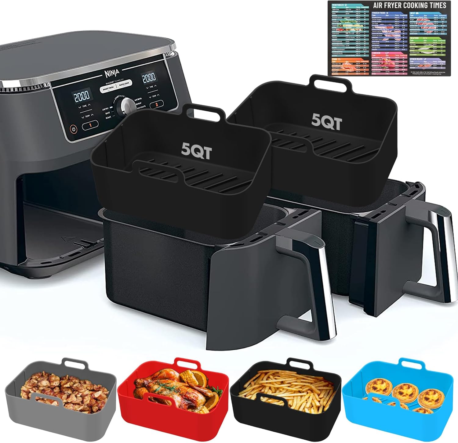 Silicone Air Fryer Liners 10QT, Reusable Airfryer Basket Liners for Ninja DZ550/DZ401, 2Pcs 5QT Large Air Fryer Accessories, Dishwasher safe (8.46 * 5.9 inch （10 QT）, DZ401 – Black)