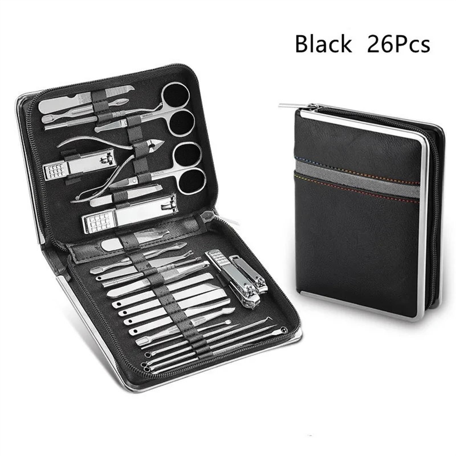 Kit de Manicura 11-26 Pcs Professional Stainless Steel Nail Clippers Manicure Set Cutter Scissor Cuticle Nipper Nail Tools Set Travel Case Kit Kit Cortauñas