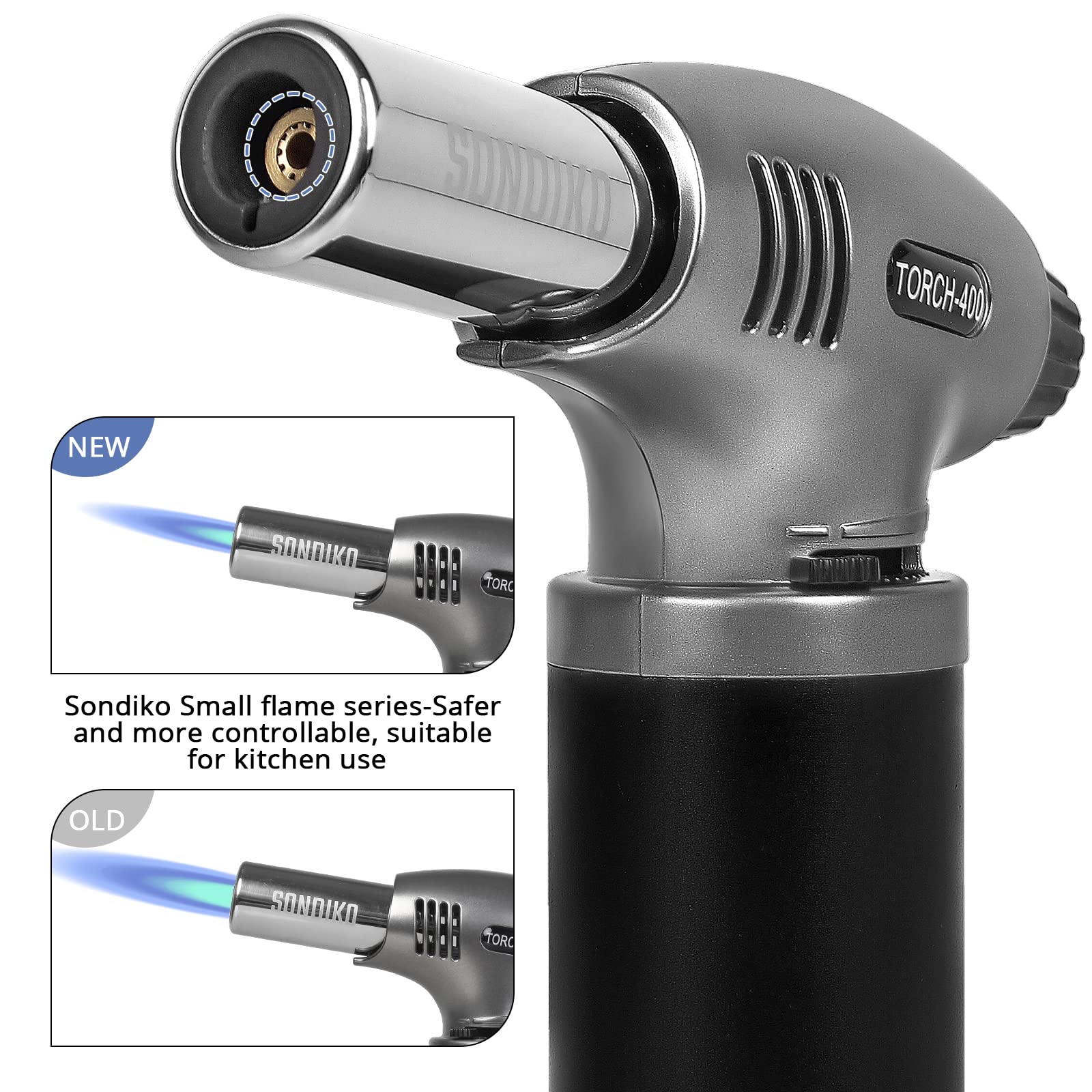 Sondiko Culinary Butane Torch with Gift Box Packaging, Refillable Blow