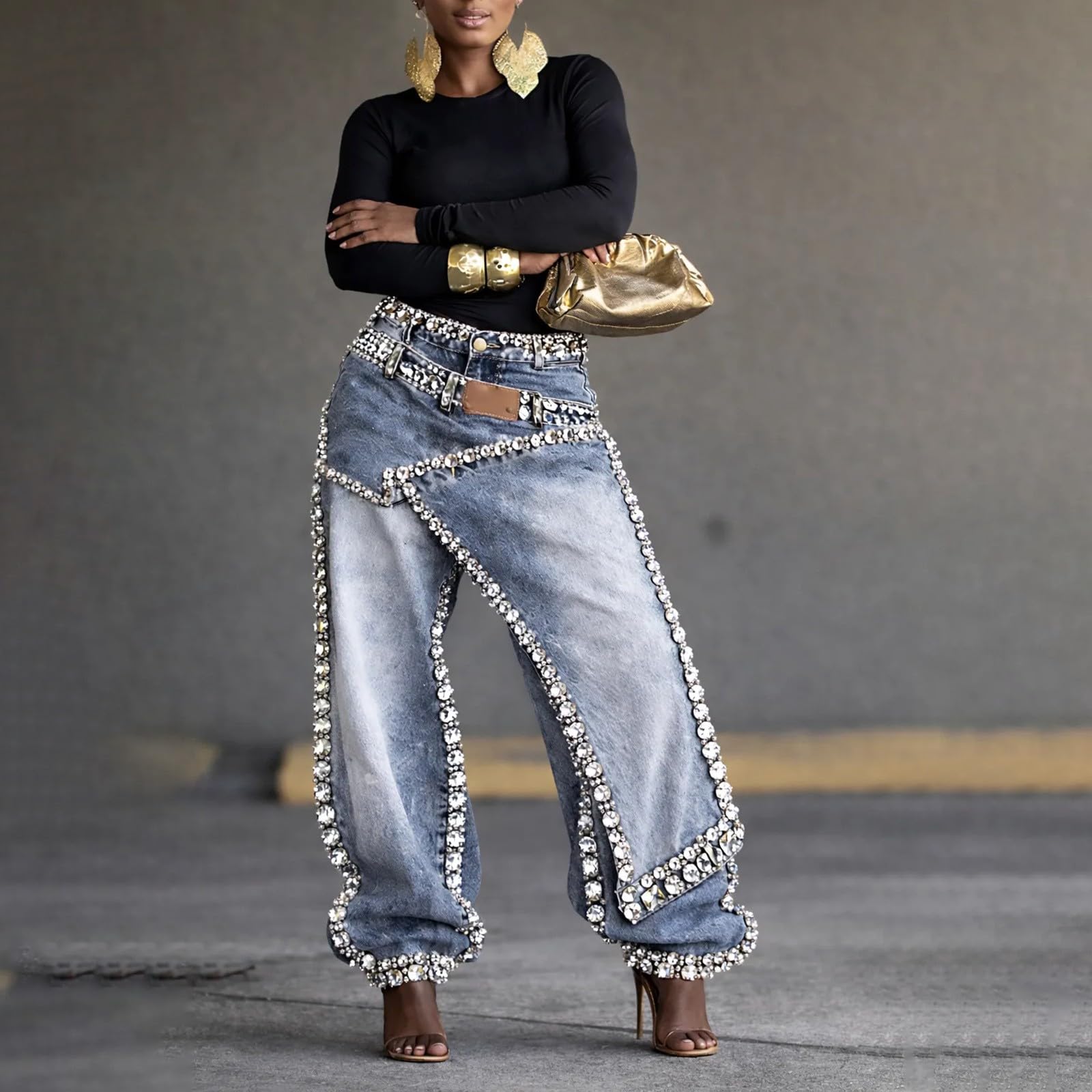 Jeans Donna Vita Alta Wide Leg Jeans Baggy Casual Larghi Pantaloni Denim Vita Alta Gamba Larga Curvy Wide Leg Pantaloni Elasticizzati Leggeri Comodi Y2k Pantalone Vintage
