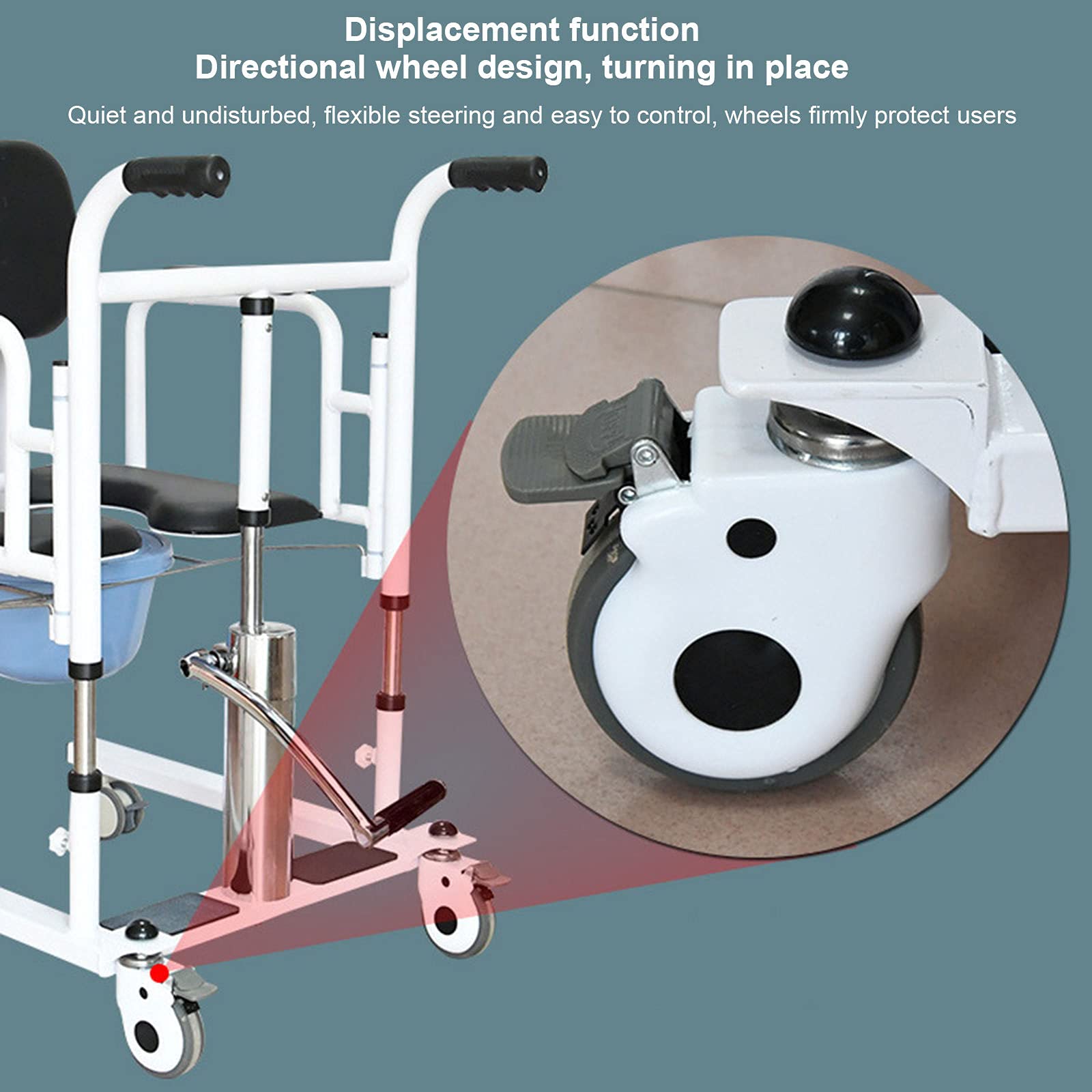 Wózek inwalidzki z podnośnikiem hydraulicznym, ruchomy wózek inwalidzki dla osób niepełnosprawnych z łóżkiem i dzielonym siedziskiem o 180°, krzesło prysznicowe, krzesło toaletowe, niebieskie
