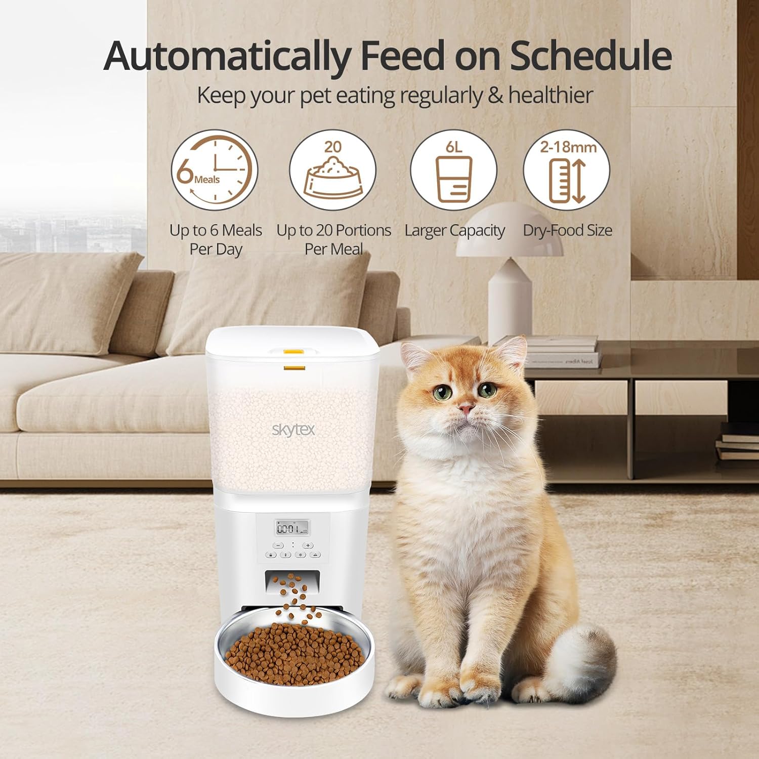 Automatic pet feeder with schedule details
