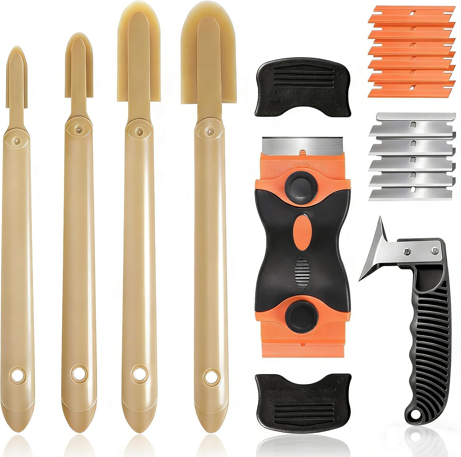 6 Pcs Silicone Caulking Tool Kit with Rubber Sealant Finishing/Smoothing Tool, Razor Blade Scraper, Silicone/Sealant Remover Tool for Clean Seal Lines,Non-Scratch for Bathroom,Kitchen,Window Repair