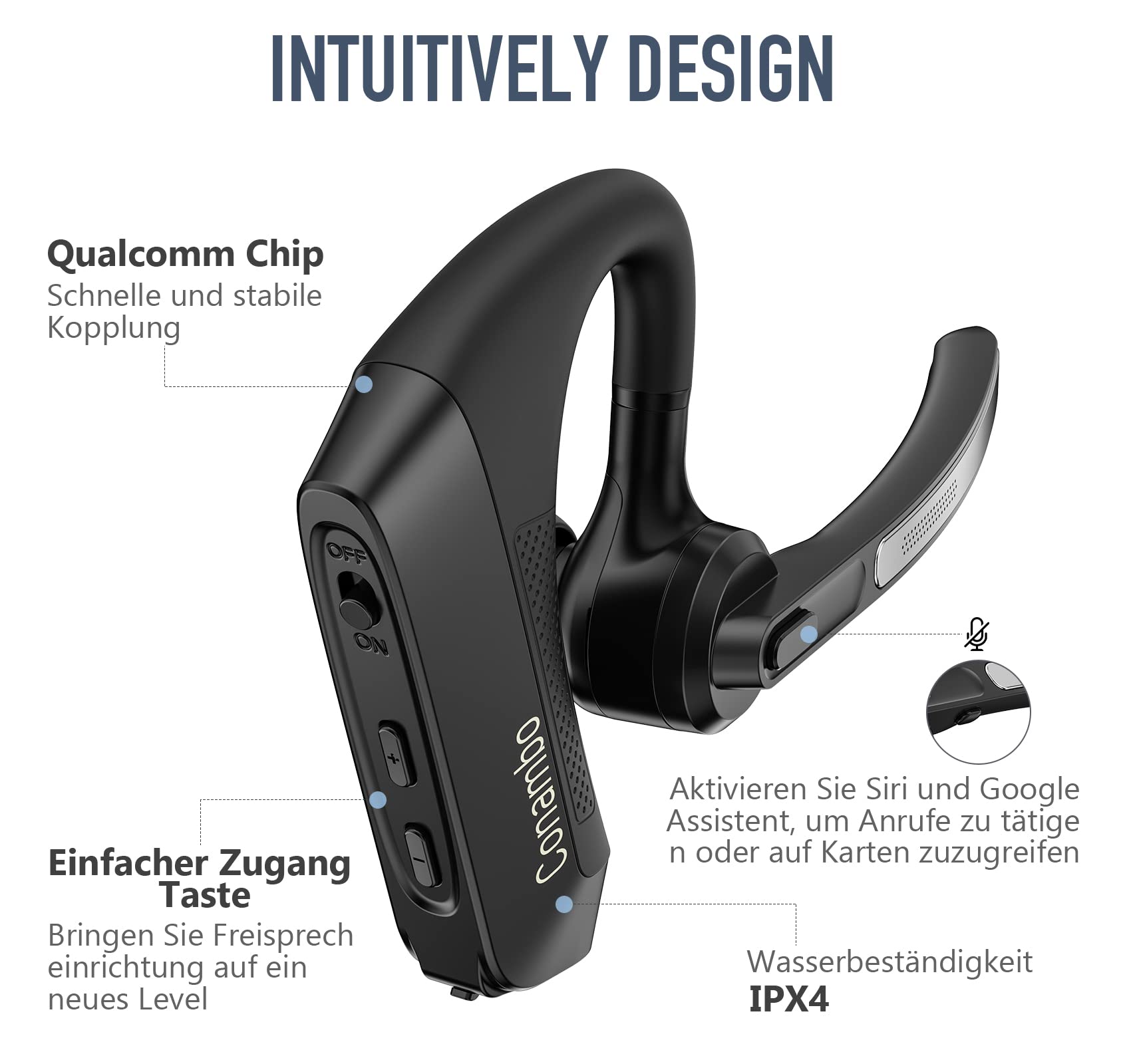 Conambo Bluetooth Headset V5.1 16 Stunden Gesprächszeit CVC 8.0 ENC Rauschunterdrückung K21