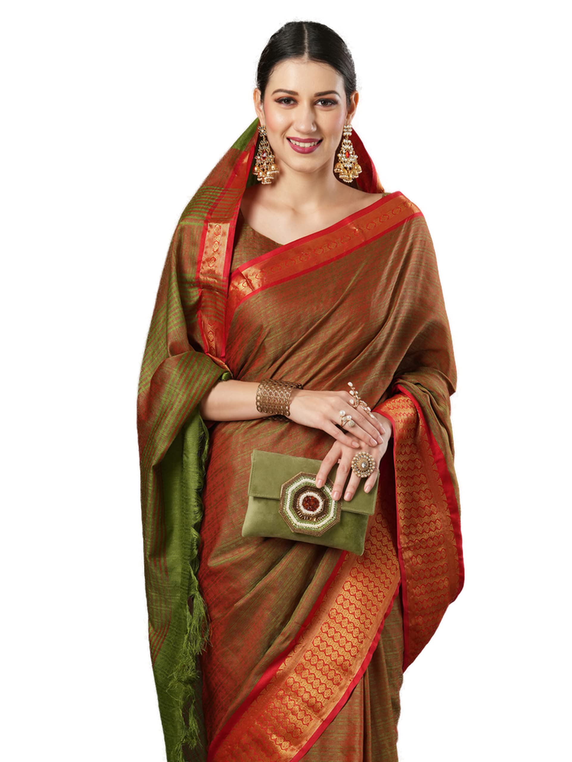 AKHILAMWomen's Abstract Aura Silk Jacquard Taant Saree With Unstitched Blouse Piece (12AURA1201_Parent)