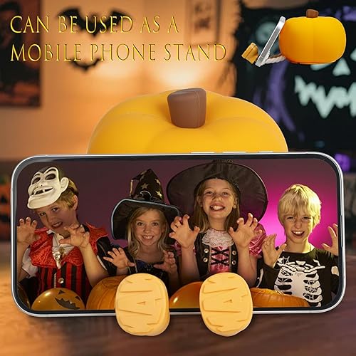 Vista 7 de Luz nocturna de calabaza, luz recargable regulable para bebé, luz nocturna de Halloween con temporizador, lámpara táctil suave y exprimible, bonita