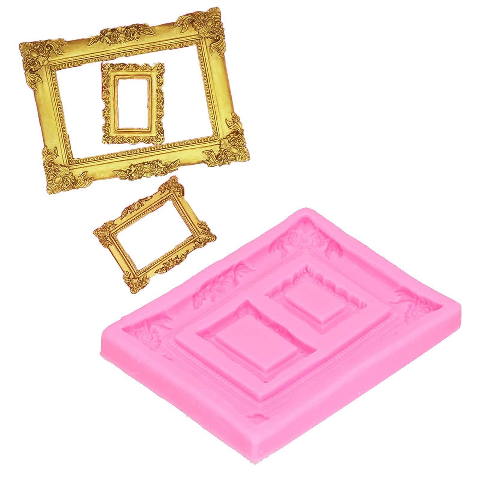 6 stampi per fondente, 6 misure, colore rosa, per cornici in silicone, vintage, per decorare torte, in silicone