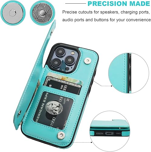 Miniatura 7 de Funda tipo cartera compatible con iPhone 15 Pro con soporte para tarjetas, funda de piel sintética con ranuras para tarjetas, doble cierre magnético