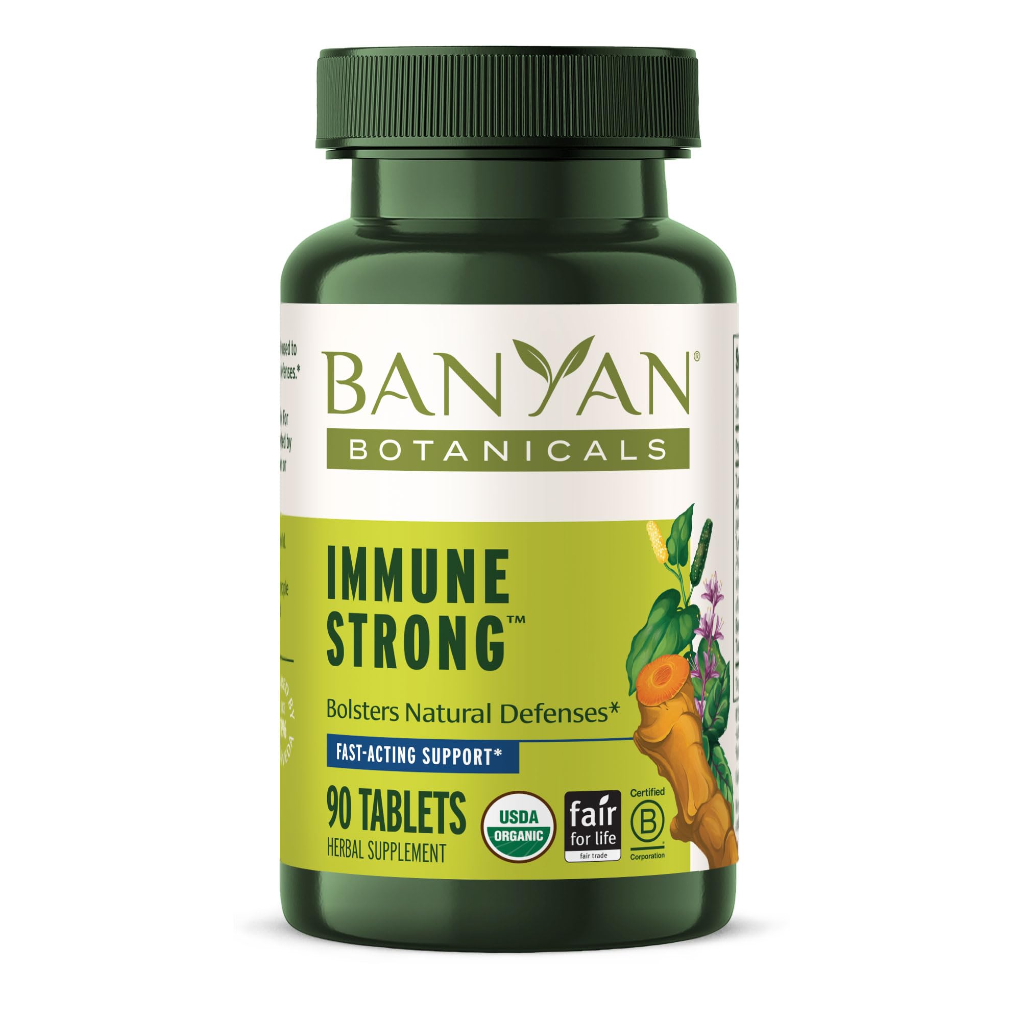 Banyan Botanicals Immune Strong – Supplément biologique avec Turmeric & Tulsi – Formule immunitaire ayurvédique qui soutient les défenses naturelles du corps* – 90 comprimés – Vegan non-OGM source durable