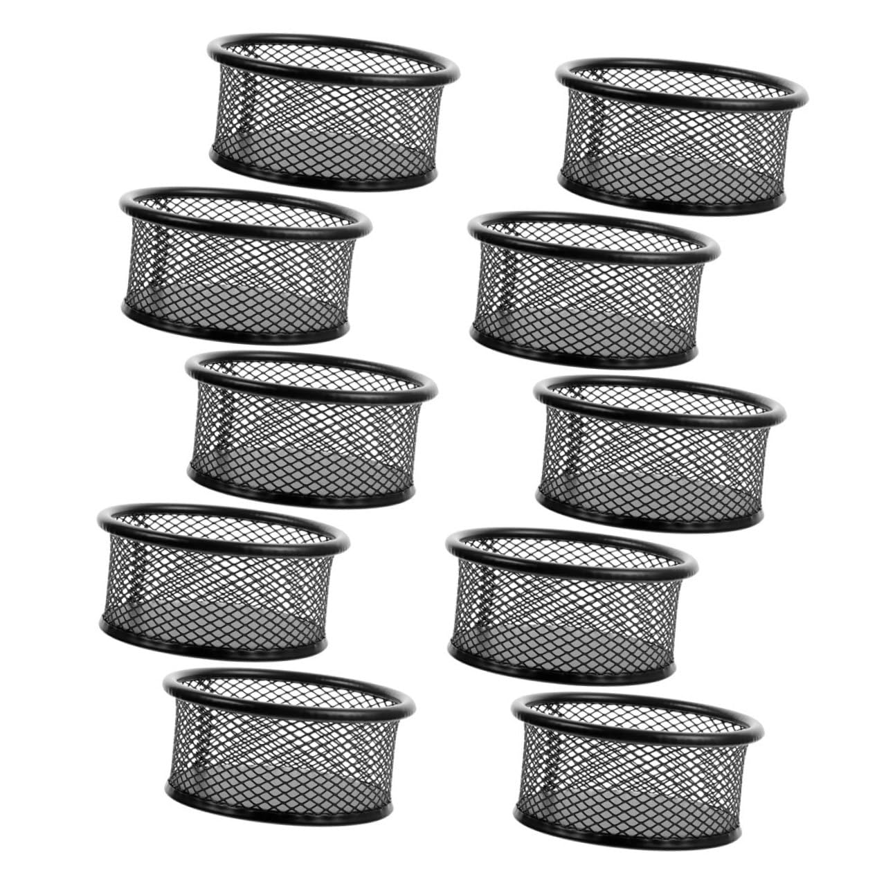Housoutil 10pezzi Porta Graffette in Rete Metal Organizer per Graffette da Scrivania Accessorio per Ufficio Contenitore per Raccoglitori Design Rotondo Nero Multiuso per Aule Scolastiche
