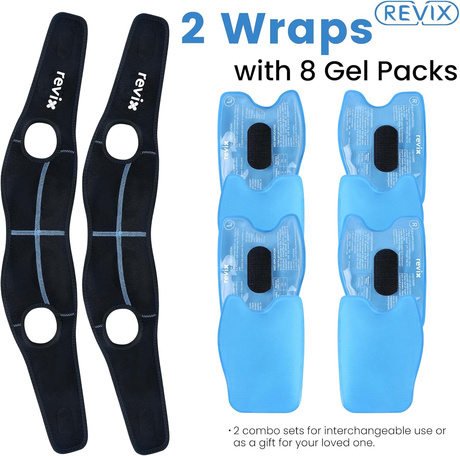 REVIX Wisdom Teeth Ice Pack Head Wrap with 3D Sewing Jaw Ice Pack for Face Oral Surgery Pain Relief for TMJ, Tooth Extraction & Teeth Removed, Extra Snug Fit with 4 Hot Cold Gel Packs, Black-Packs 2