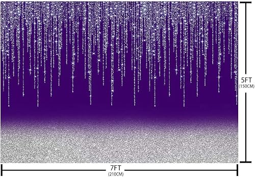 Miniatura 5 de SENDY Telón de fondo de fiesta con purpurina púrpura y plateado de 7 x 5 pies para cumpleaños, boda, graduación, despedida de soltera, fondo de