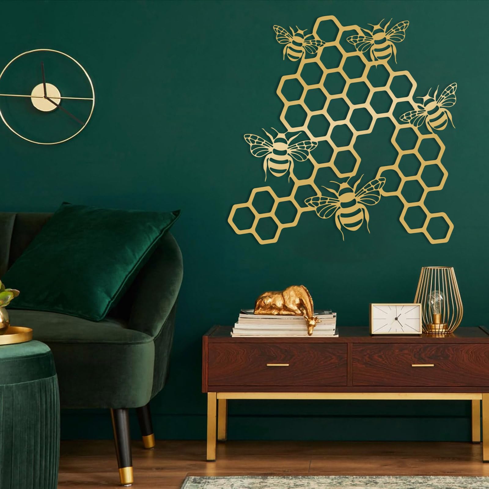 EANHIPE Bee and Honeycomb Metal Wall Art, Honey Bee Metal Wall Decor, Minimalist Animal Wall Sculpture, Rustic Farmhouse Decor, House Decorations