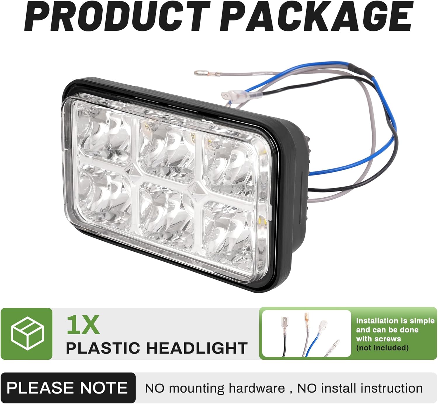 Golf Cart Headlight Clear LED Lens Compatible with 1996-Up EZGO ST350/1980-1994 EZGO Marathon/Workhorse Models Golf Cart Plastic Headlight Chrome Housing