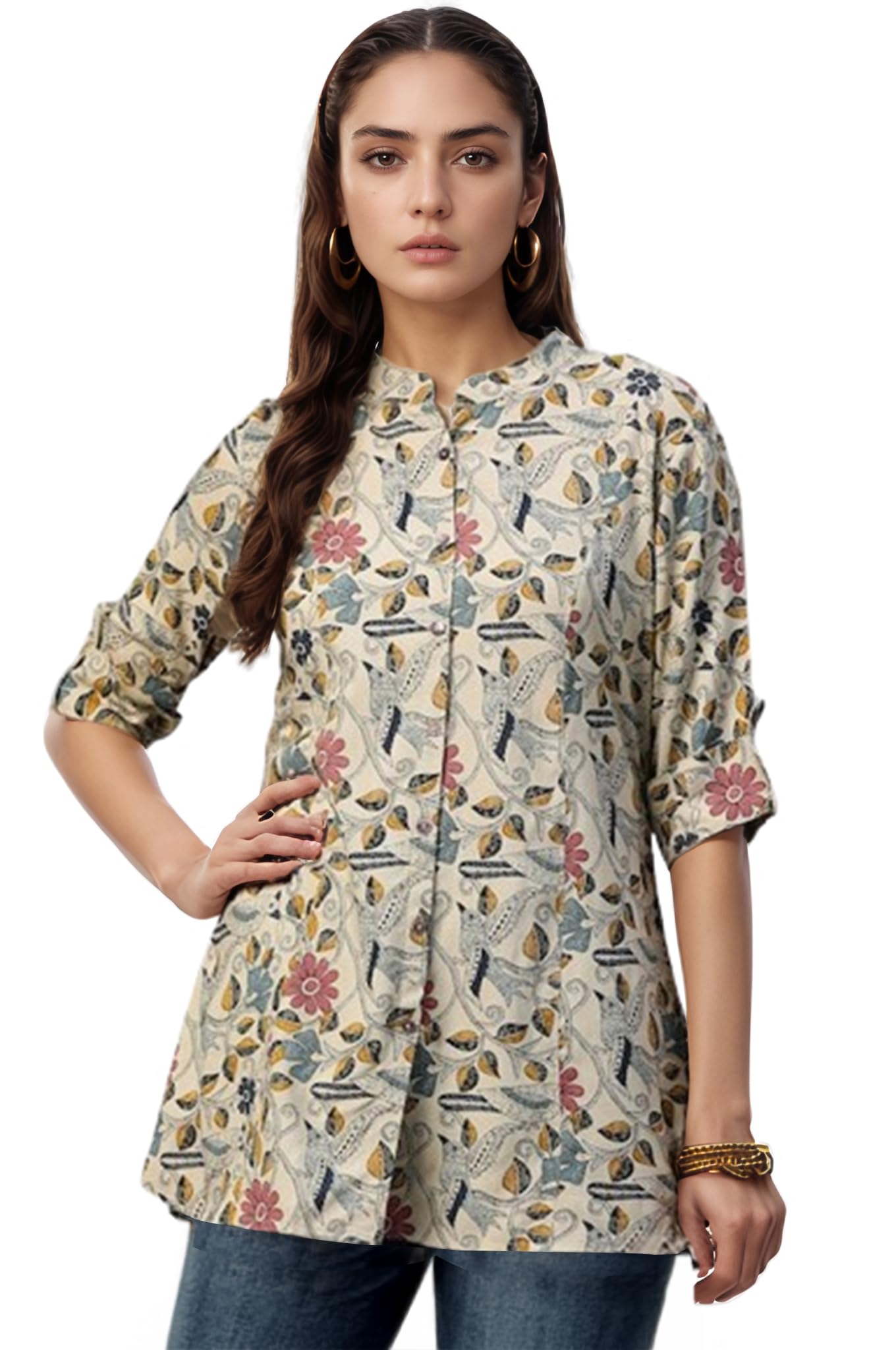 winza designer Tops for Women I Shirt Tops for Women’s Office wear I Long Tops I Tops I Beige Floral Print I Top for Women Stylish Western I Tops Tunics for Women & Girls-picture-17