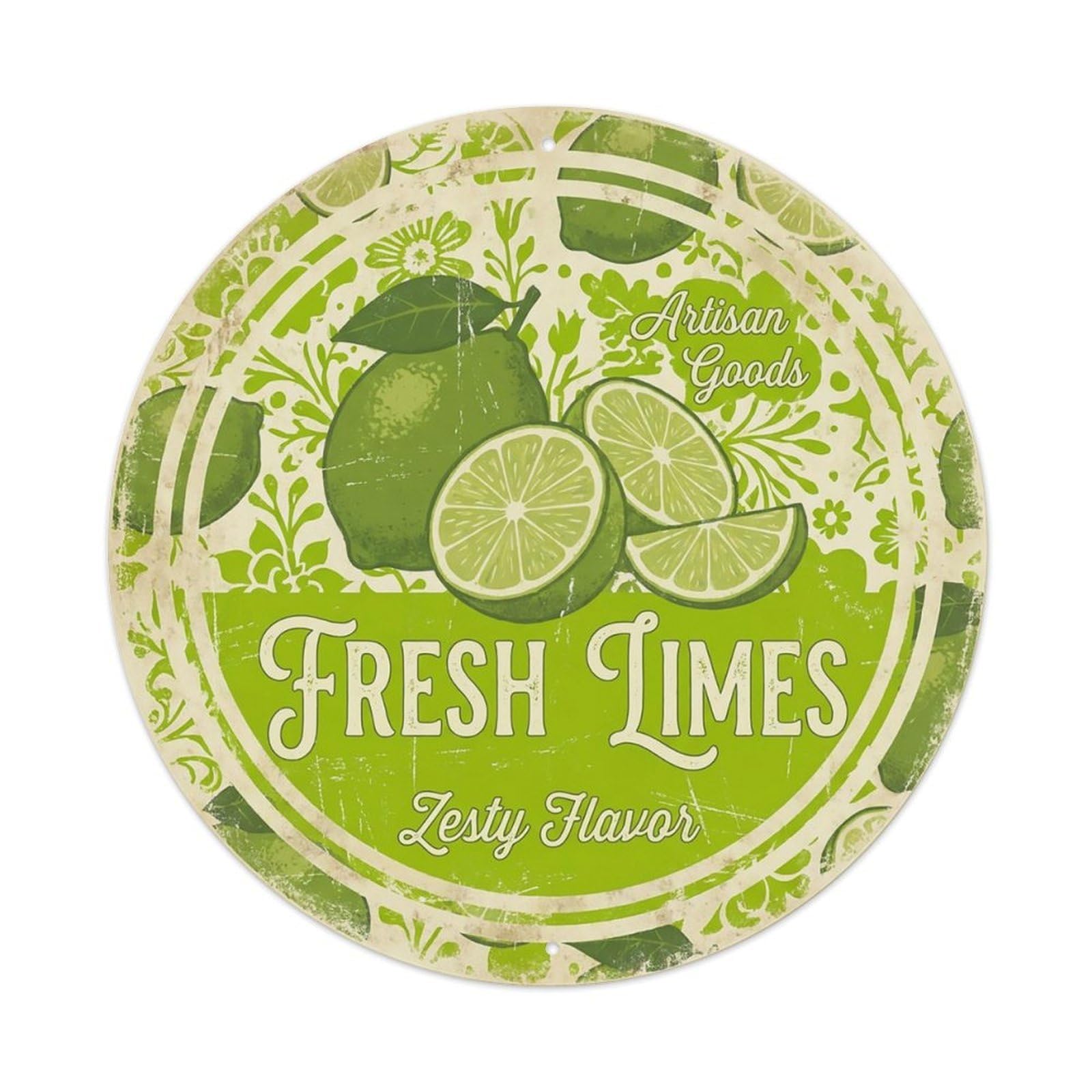 Cxhjca 8X8inch(20X20cm) Vintage Cottagecore Garden Lime Green Citrus Zesty Metal Tin Sign