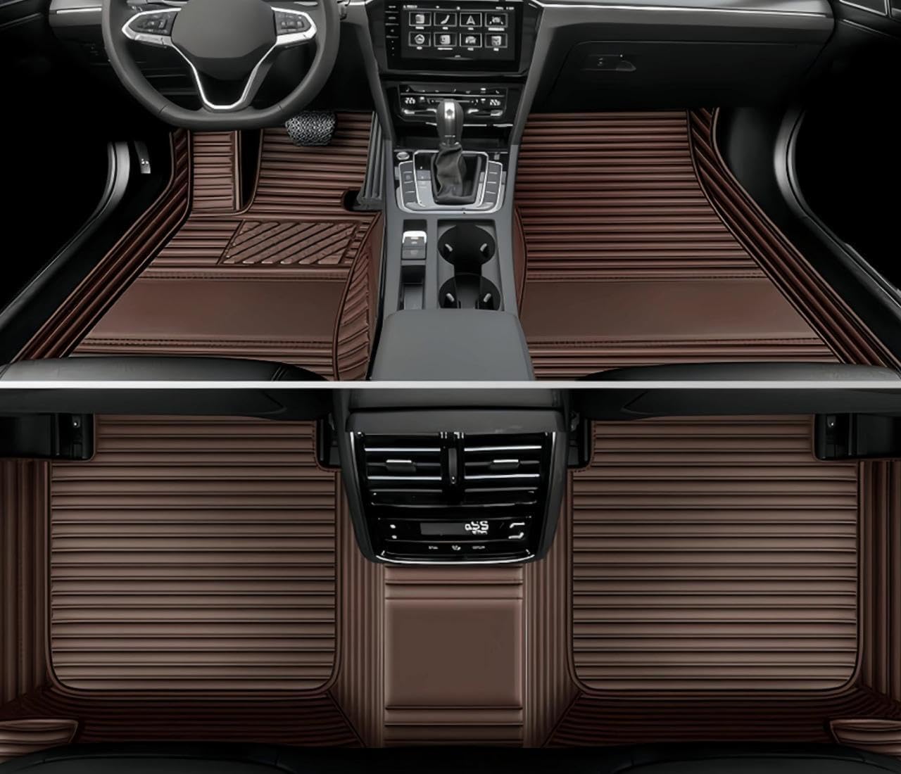 Custom Luxury Car Floor Mats Suitable for All Sedans, Sports Cars,SUV, Business Vehicles, Trucks, Waterproof and Anti Slip Fully Covered Leather Floor Mats (Dark Brown-3D)