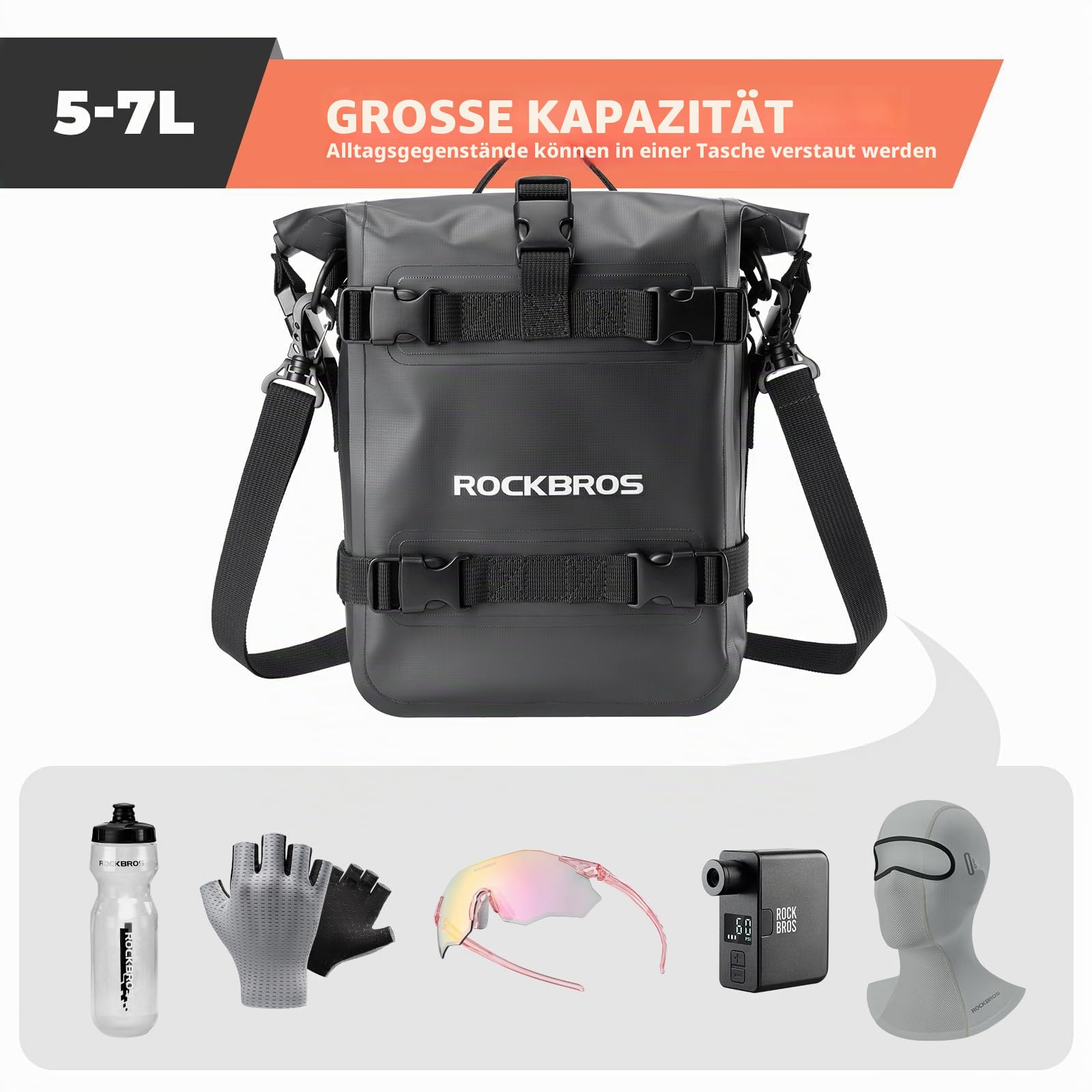 ROCKBROS Seitentasche Motorrad 100% Wasserdicht, 5L, mit Schultergurt