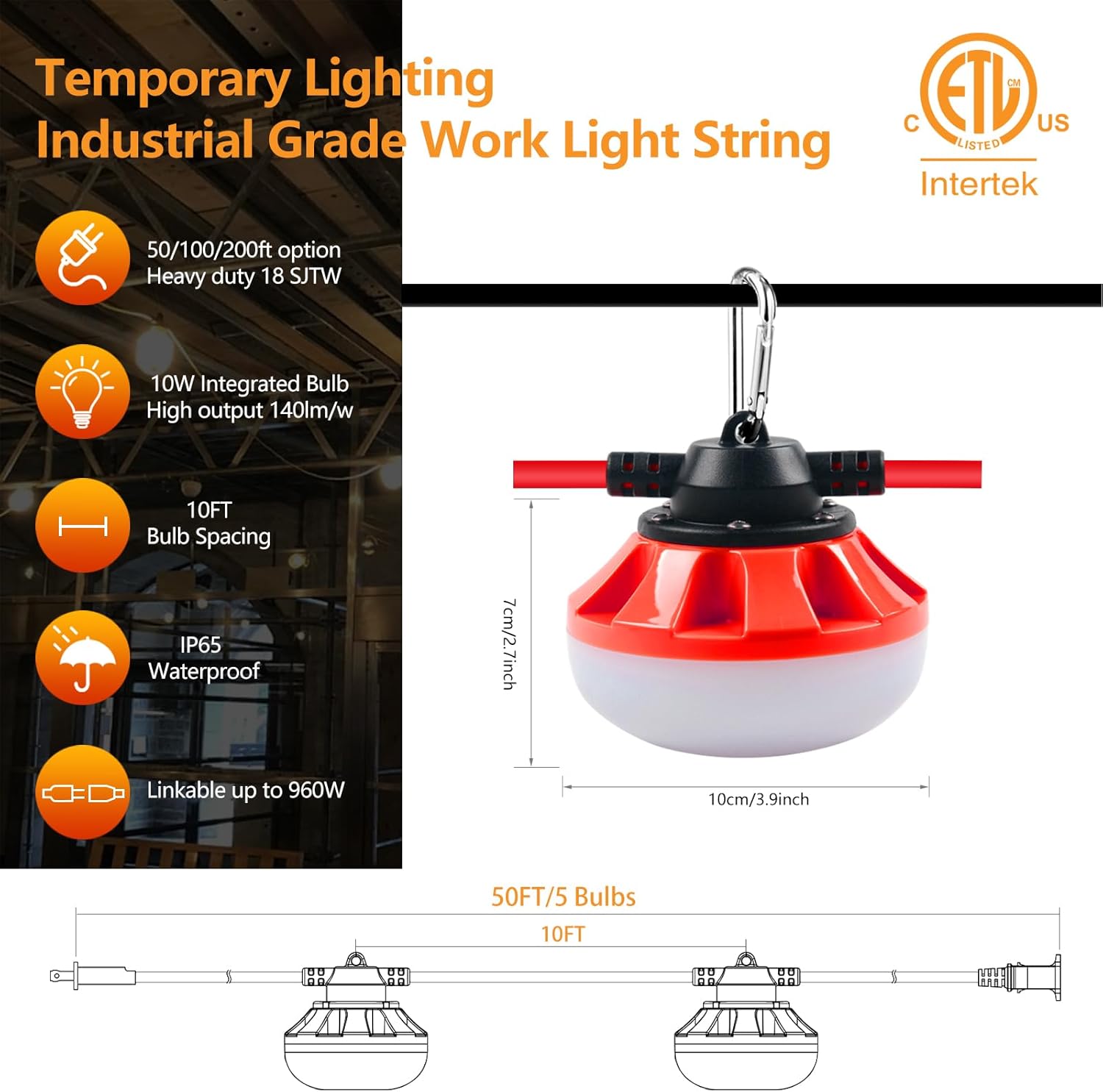 LED Construction Light 200FT, 20000LM Industrial LED Work Lights, Super Bright Temporary Lighting for Construction Site, Job Site, Work Site