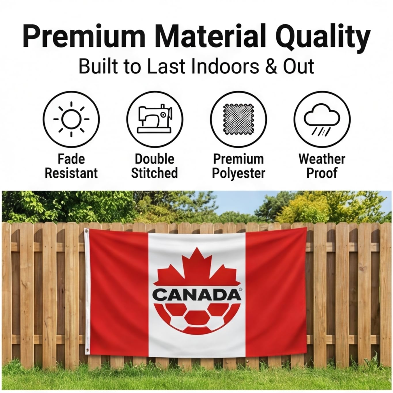 2026 Canada World Cup Flag 5x4.2FT – Canadian National Team Banner for 2026, Polyester, Double Stitched, Easy to Hang – Indoor/Outdoor Canada Soccer Fan Decor for World Cup — view 2
