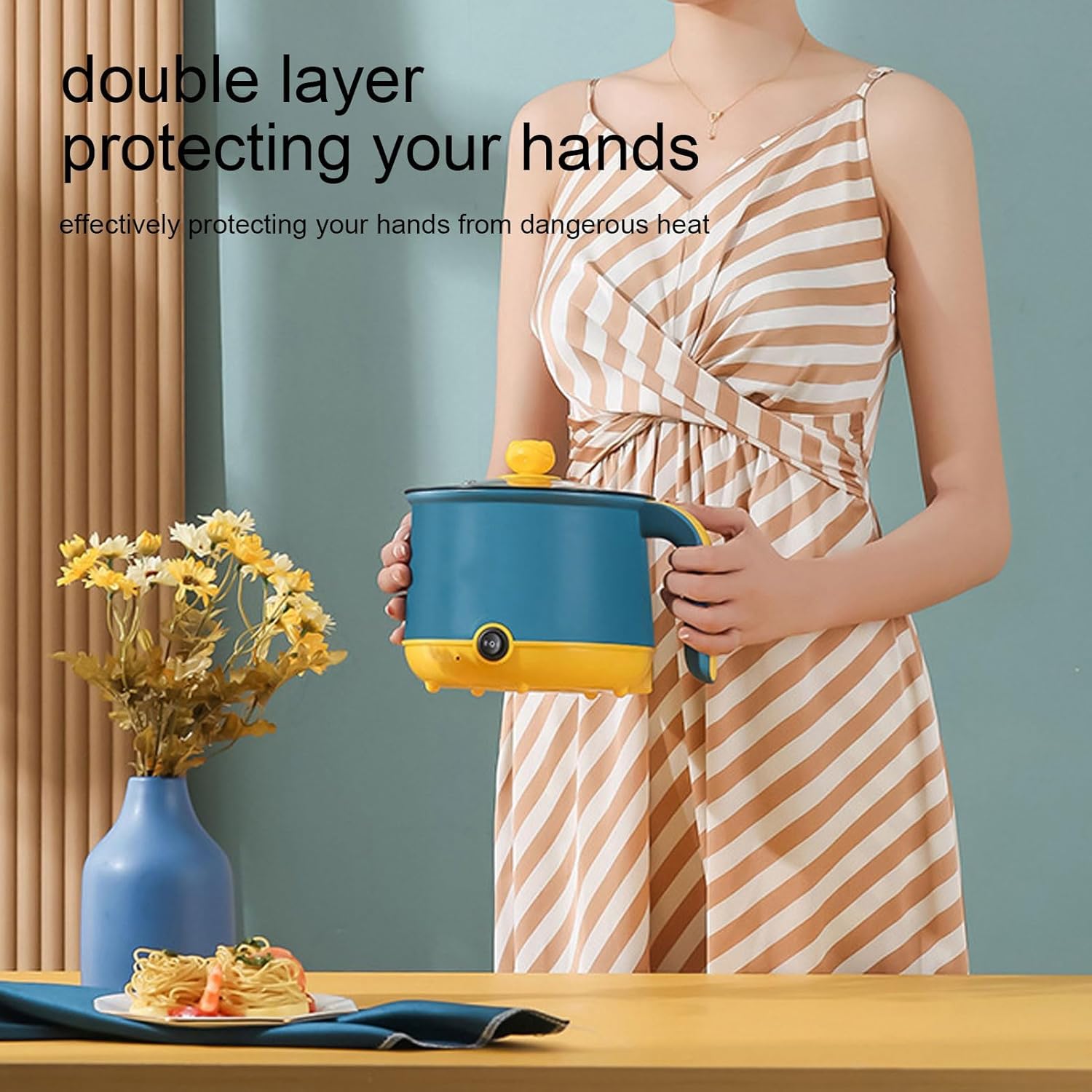 Electric Mini Hot Pot, 1.8L 600W Non Stick 2 Levels Adjustable Stainless Steel Electric Pot Electric Cooker Rapid Noodles Cooker