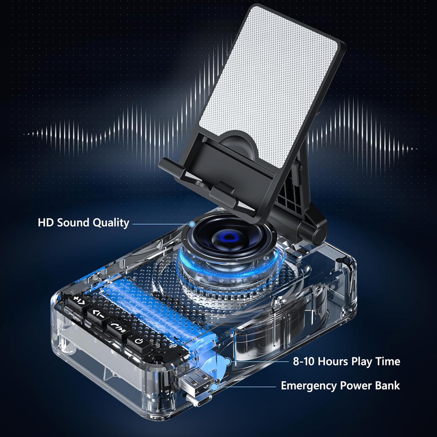 Cell Phone Stand with Wireless Bluetooth Speaker and Charging, Anti-Slip Base HD Surround Sound, Perfect for Home/Outdoor, Phone Holder Compatible with iPhone/ipad/Samsung Galaxy, Gifts for Men Women - Image 2