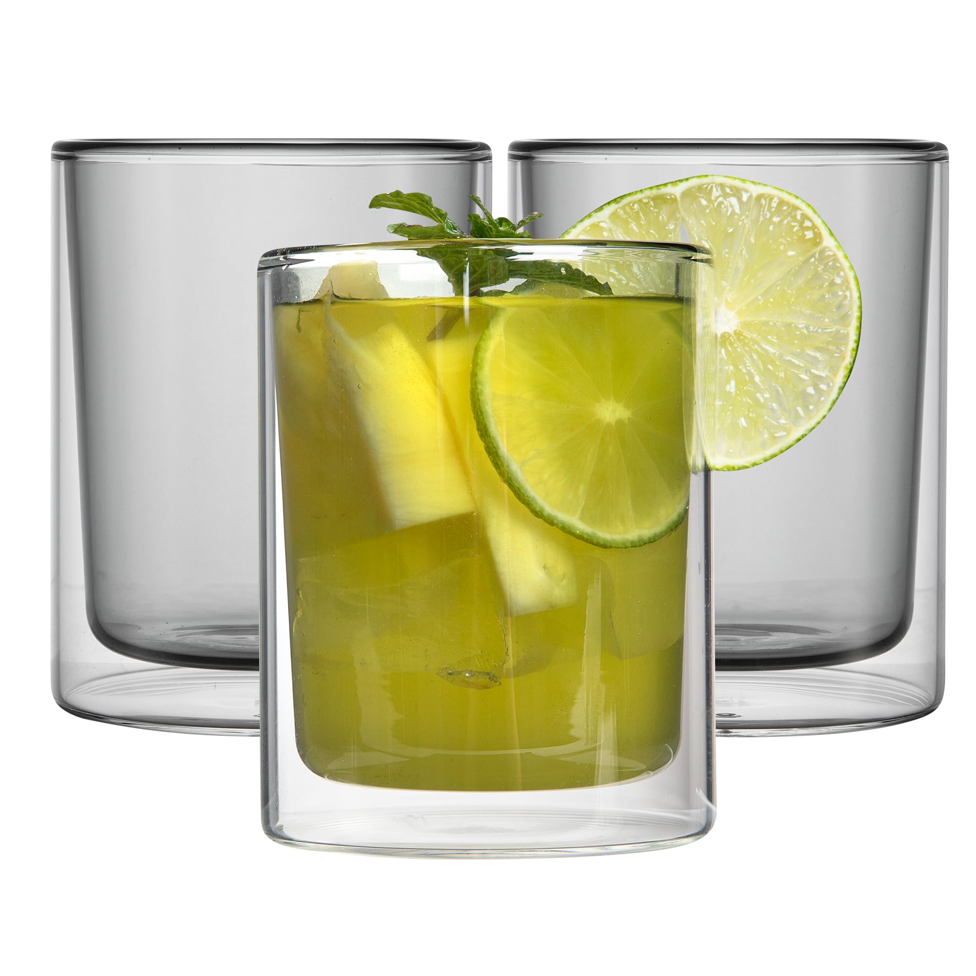 Restaurantware -Forma Professional - Vasos de doble pared de 8 onzas, 12 vasos lavables en lavavajillas, aptos para microondas, congelables, vasos de vidrio de borosilicato gris, para servir bebidas