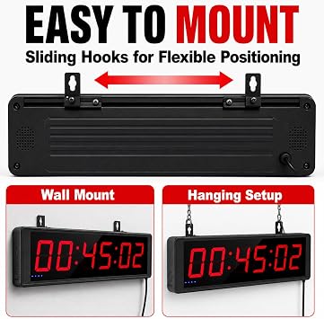 6-Digit Competition Timer with Stopwatch Button, Interval Timer for Fitness Training, Digital LED Wall Clock, Ideal for Gym, Games, Speed Races