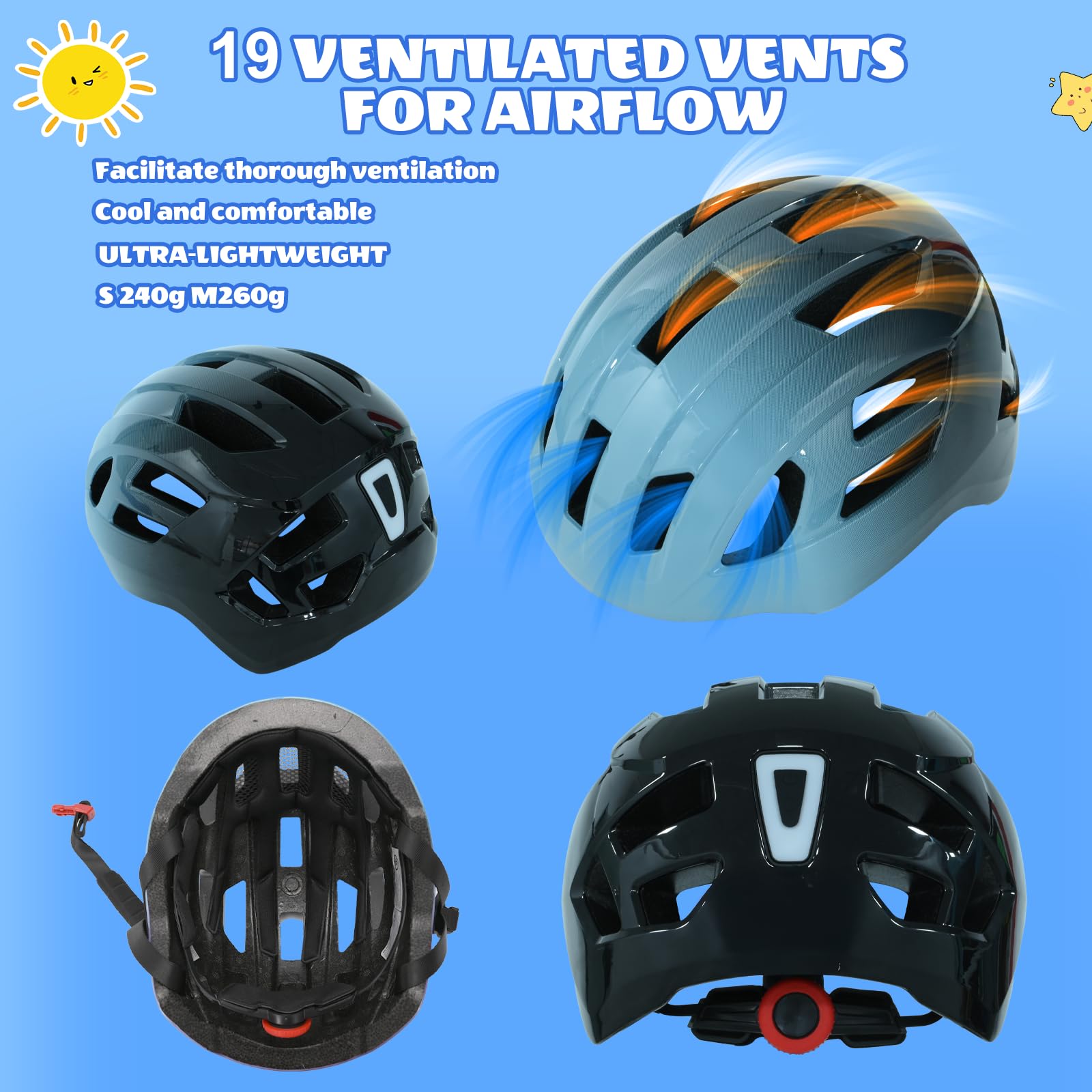 Casque de Vélo Réglable pour Enfants Garçons et Filles, avec Feu Arrière Sécuritaire Rechargeable, dégradé de Couleurs et légèr Casque pour Multisports