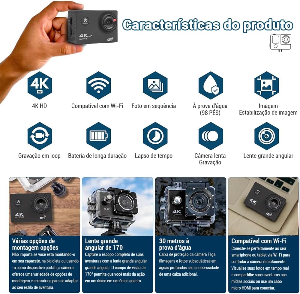 71A1V-i4UNL._AC_SL1000_ Filmadora 4K, 4K Câmera a Prova D'Água Subaquática de 20MP com Eis, Profundidade À Prova D'Água de 30 m