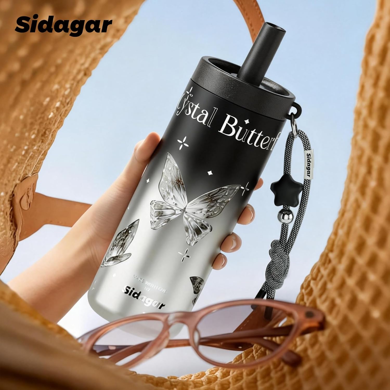 24 oz Insulated Tumbler Drinks Flask for Women, Stainless Steel Leak Proof Water Bottle Fits in Cup Holder Resuable Travel Coffee Mug, BPA-Free, Commute Yoga Office Travel - Crystal Butterfly - Image 6