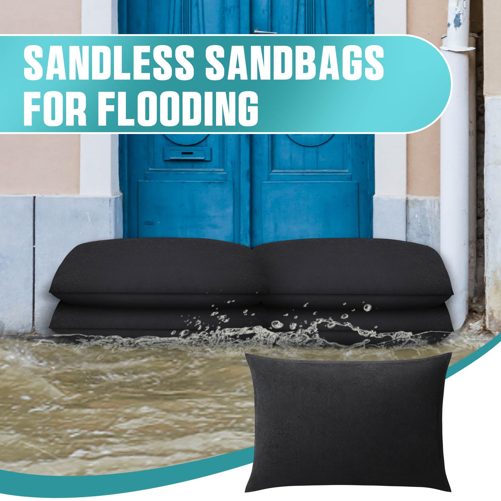 Windyun 8-Pack Sandless Flood Barriers – 10ft X 6.5", Water-Activated, Reusable For Doors & Garages