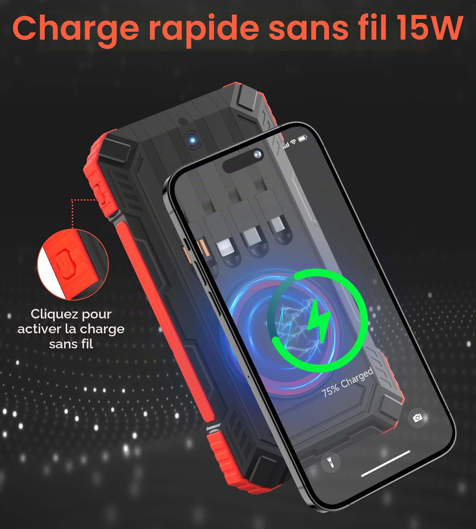 Batterie Externe Solaire 56800 mAh, Banque d'alimentation Solaire ExtéRieure éTanche LivréE avec 5 Sorties, 3 EntréEs, Lampe De Poche, Mousqueton, Boussole Qc 30 Et USB C Pd 20w pour TéLéPhones
