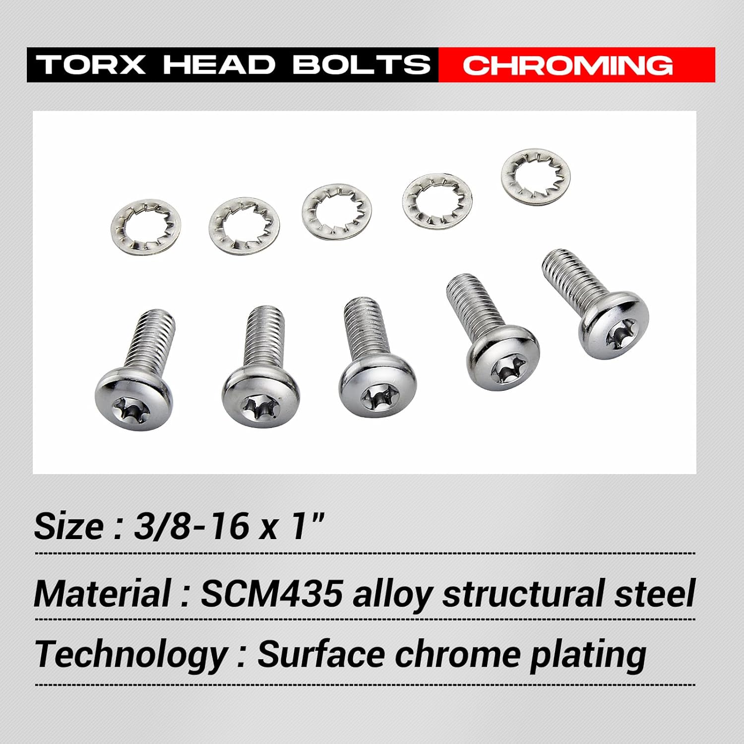 5PCS Screws Chrome Rear Disc Brake Rotor TORX Bolts Fit for Harley Davidson Touring Dyna Softail Sportster Street Glide with Cast Wheels OEM #43562-92