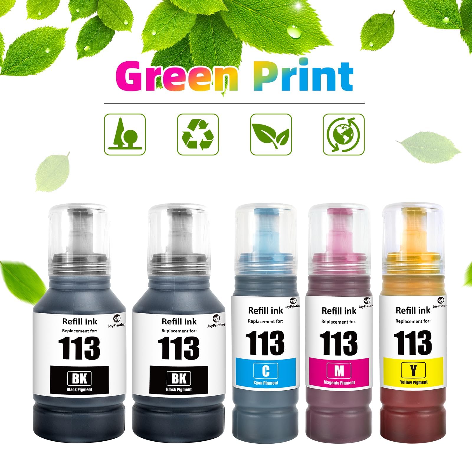 113 Pigment Ink Bottle Ricambio per Epson 113 Compatibile con EcoTank ECOTANK ET-5150/ET-5170/ET-5800/ET-5185/ET-5805/ET-5850/ET-5855/ET-5880/ET-16150/ET-16600/ET-1666 05/ET-16685